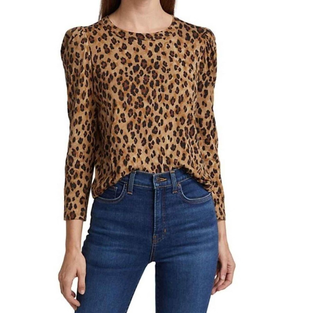 Veronica Beard Leopard Print Long Sleeve Top in Tan and Black
